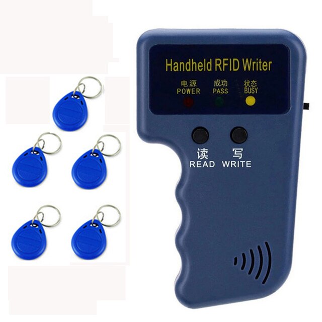 Programador RFID portátil de 125KHz, duplicador, copiadora, escritor, lector, grabador de tarjetas de identificación, clonador y llave para sistema de Control de acceso de puerta: writer and 5keys