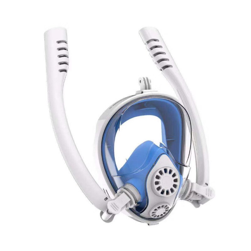 Double Tube Underwater Scuba Diving Mask Anti-Fog Snorkeling Full Face Swimming Mask Waterproof Spiral Mask for Adult Children: Bai Lan / S/M