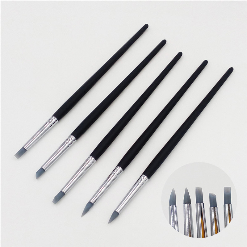 5 Pcs Nail Art Pen Brushes Soft Silicone Clay Carving Craft Supplies Pottery Sculpture UV Gel Building Clay Pencil DIY Tools