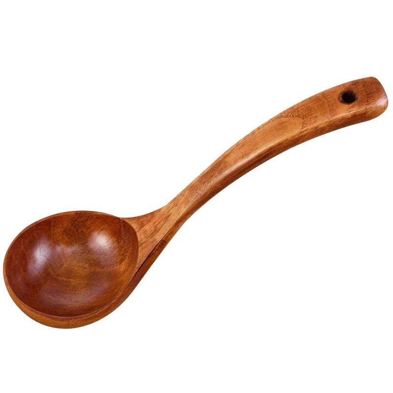 1 cazo cuchara sopera de madera estilo chino con mango largo azúcar arroz sal cuchara para condimento utensilios de cocina: 1