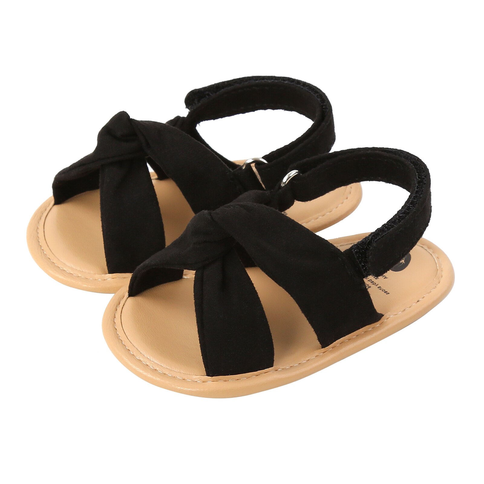 Chaussures pour bébé fille de 0 à 18 mois, sandales plates de couleur unie, semelle en caoutchouc souple, antidérapantes, chaussures de première marche d'été: Black / 7-12 mois
