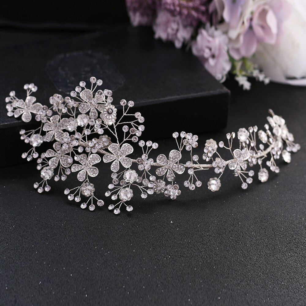 Trixy  h273 luxe bruidshoofdband met strass-steentjes, bruidshaaraccessoires, tiara's, kroon, bruidshoofddeksels met strass-steentjes, bloemenhoofdband: Default Title