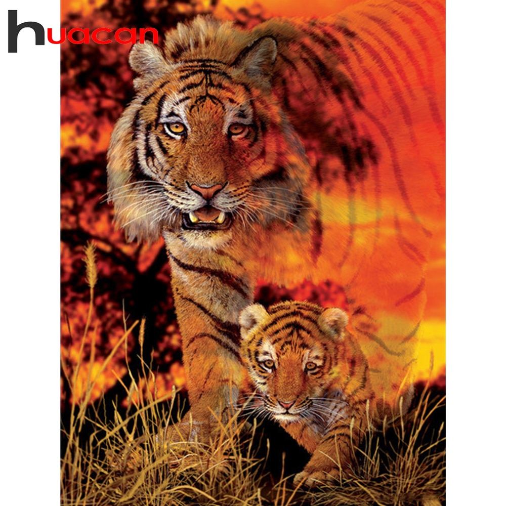 Huacan diamant maleri sæt tiger boligindretning broderi korssting dyr fuld firkantet diamant kunst wallstickers