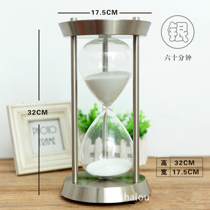 Retro metal time hourglass pendulum timer Sand Timer Wooden Hour Glass Clock Home Decoration Decor: 60 min silvery