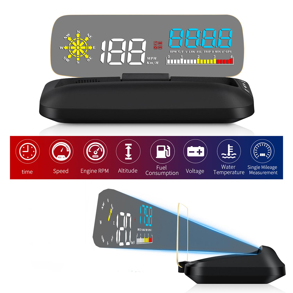 Navigation Gauges HUD Head Up Display OBD2 GPS Dual Car System On-board Computer Speed Projector Auto Alarm Smart Gadget