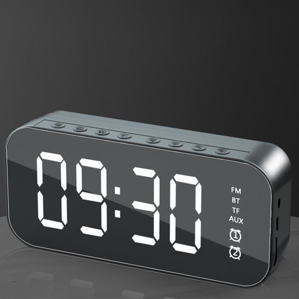 Smart Wekker Spiegel Dual Wekker Fm Radio Bluetooth Speaker Led Digitale Display Wake Up Tafel Klok Woondecoratie: Black