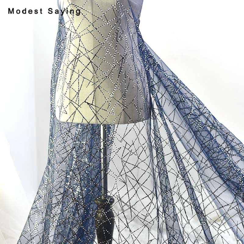 3 måler marineblå paljetter tyll stoff til kveldskjoler bryllupsfest paljetter stoff stoff til håndverk mesh dekorasjon materiale