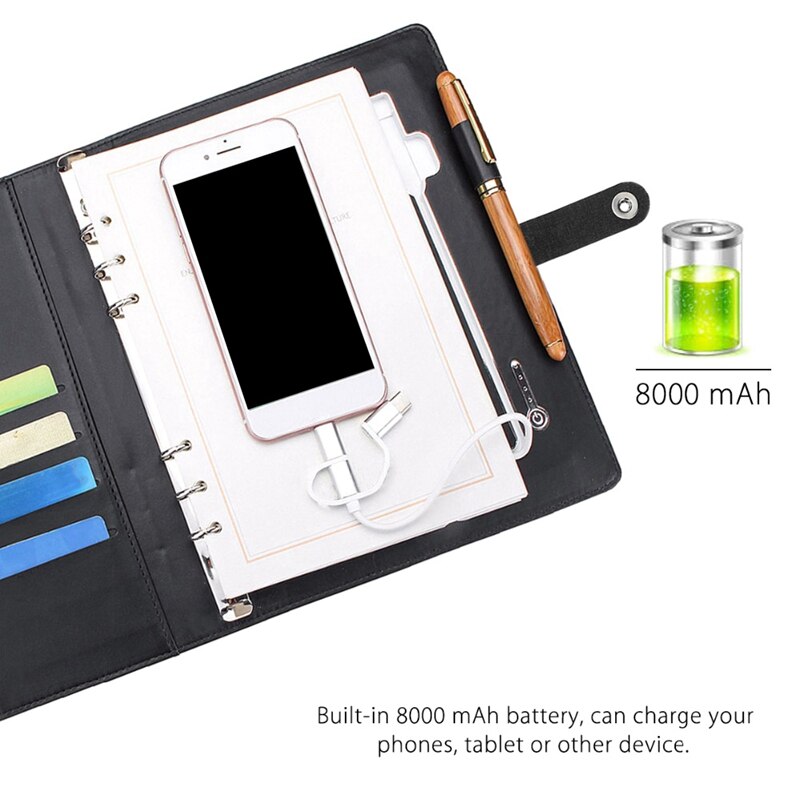 Business Note Book Multi Functional A5 Power Book 8000 MAh Power Bank Qi Wireless Charging Note Book Binder Spiral Diary Planner