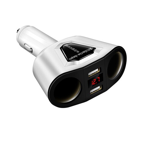 120W 2 Port Cigarette Lighter Sockets Power Adapter With 3.1A Dual USB Car Charger And Current Volmeter Display For Phone GPS: White