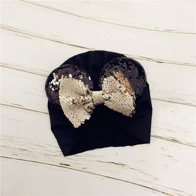 Forår sommer baby hue turban hat piger minnie mouse ører headwrap med pailletter hår sløjfer fotografering rekvisitter kasket  h262d: E