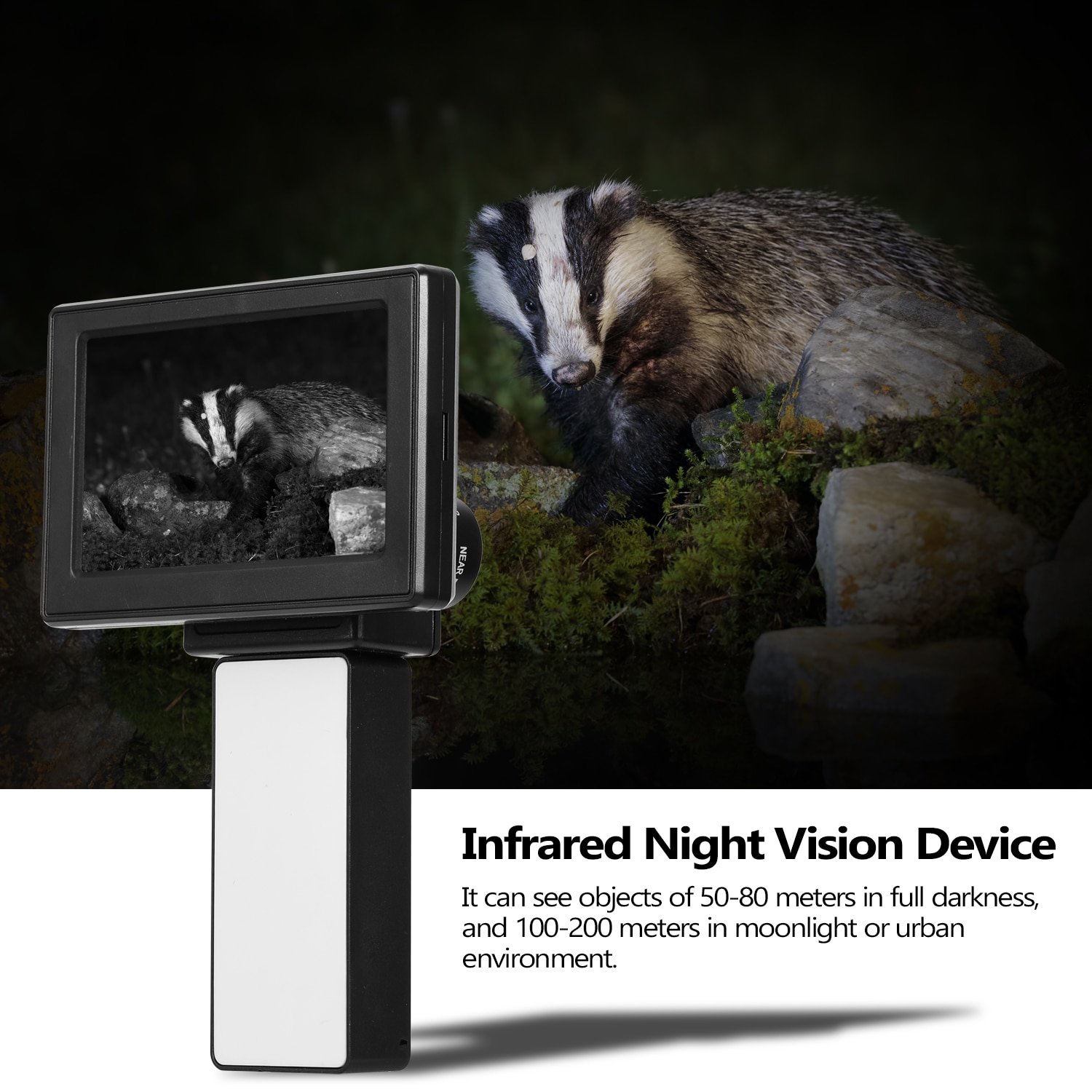 Håndholdt infrarød nattesyn enhed infrarød belyst nattesynsskærm med 12mm linse og 2 stk infrarød udfyldningslys