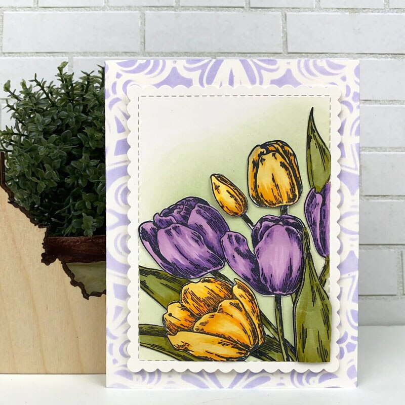 Qwell blomster tulipan buket klare gennemsigtige stempler til håndværkspapir kort gør det selv scrapbog skabelon