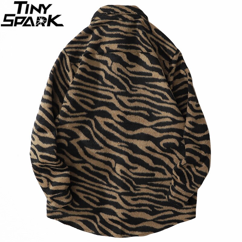 Vintage Retro Flannel Shirt Men Hip Hop Streetwear Zebra Striped Shirt Harajuku Cotton Fleeve Long Sleeve Shirt Casual Thick