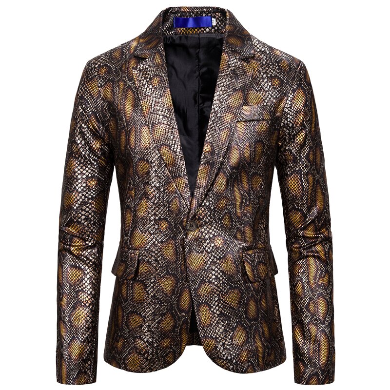 Tide – Blazer imprimé Python pour hommes, motif peau de serpent, estampage à , grande taille, pour boîte de nuit, chanteur, S-2XL