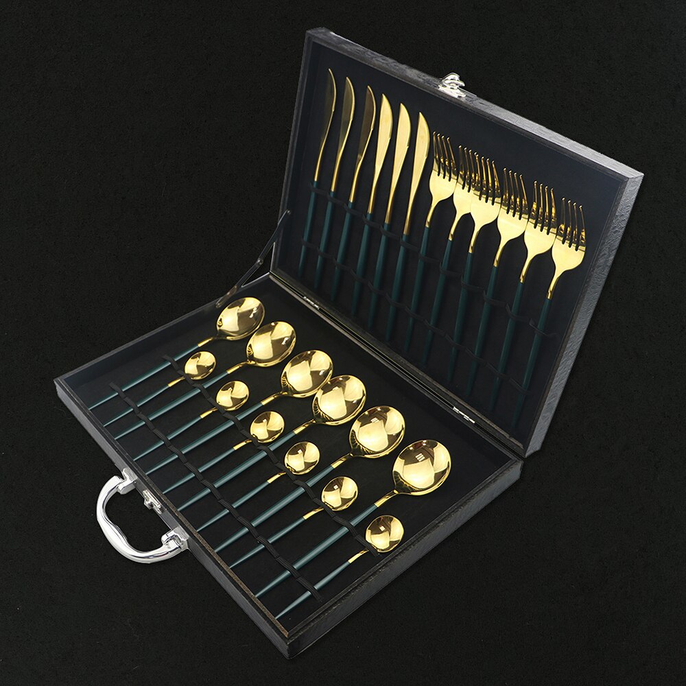 Explosion24Pcs Bunte Geschirr Set Edelstahl Besteck Set Küche Spiegel Gold Geschirr Set Messer Gabel Löffel Geschirr