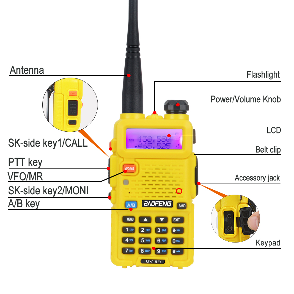 Baofeng UV-5R Dualband Walkie Talkie VHF 136–174 MHz UHF 400–520 MHz 128 Kanal 5 W FM tragbares Zwei-Wege-Radio mit Headset