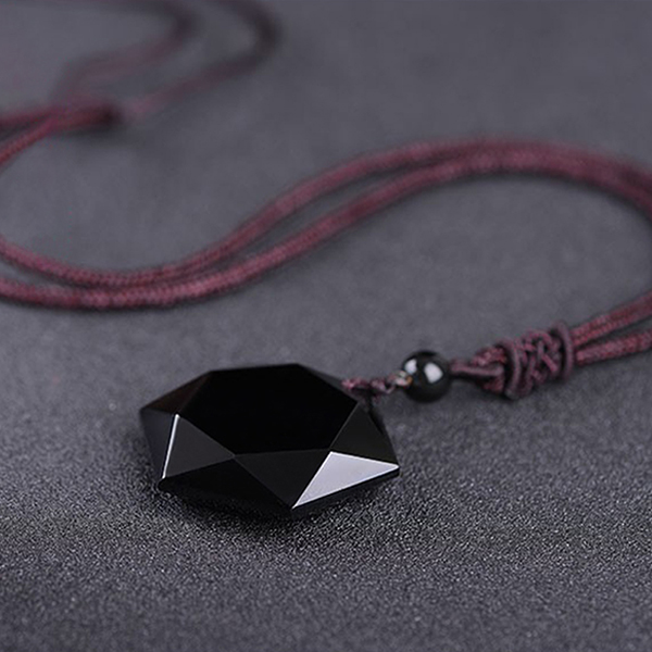 Sort obsidian hexagram halskæde star of rongde vedhæng heldig kærlighed natursten kvinder mænd par halskæde judaisme smykker: Brun kæde