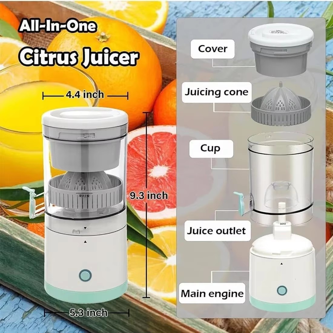 Elektrisk fruktpress bärbar juicepress med en skruv fruktpress usb-laddning apelsin citron frukt- och grönsaksjuicepress