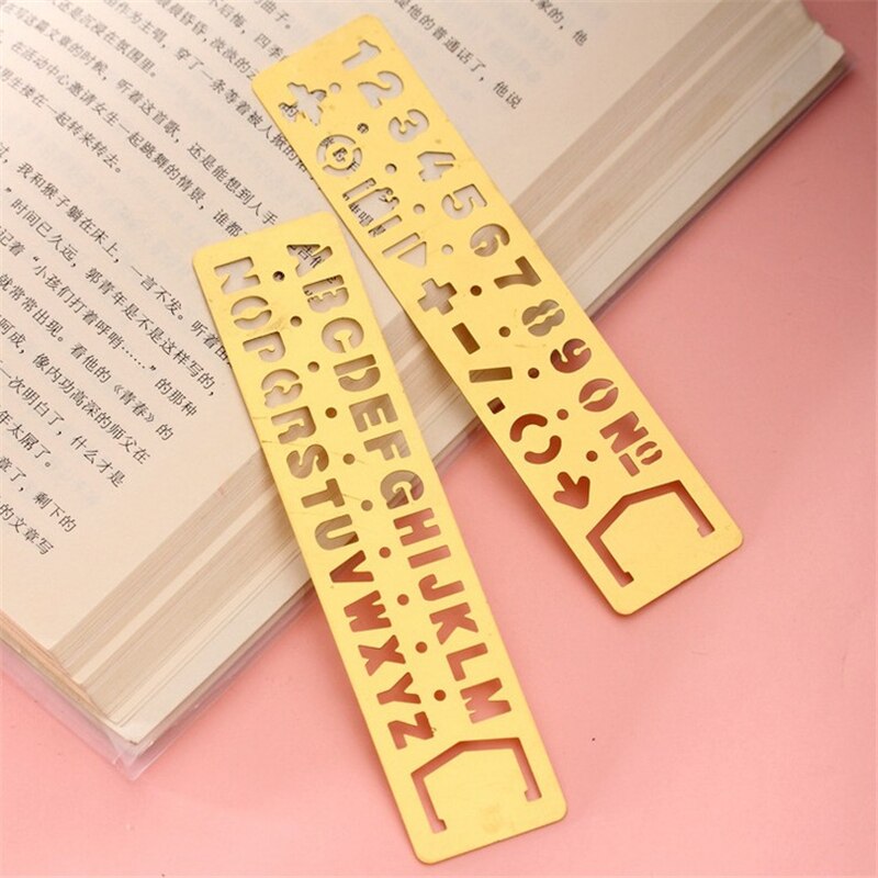 1pc vintage hul metal lineal kawaii bogstav nummer bogmærke linealer skabelon lineal til børn skole & kontorartikler