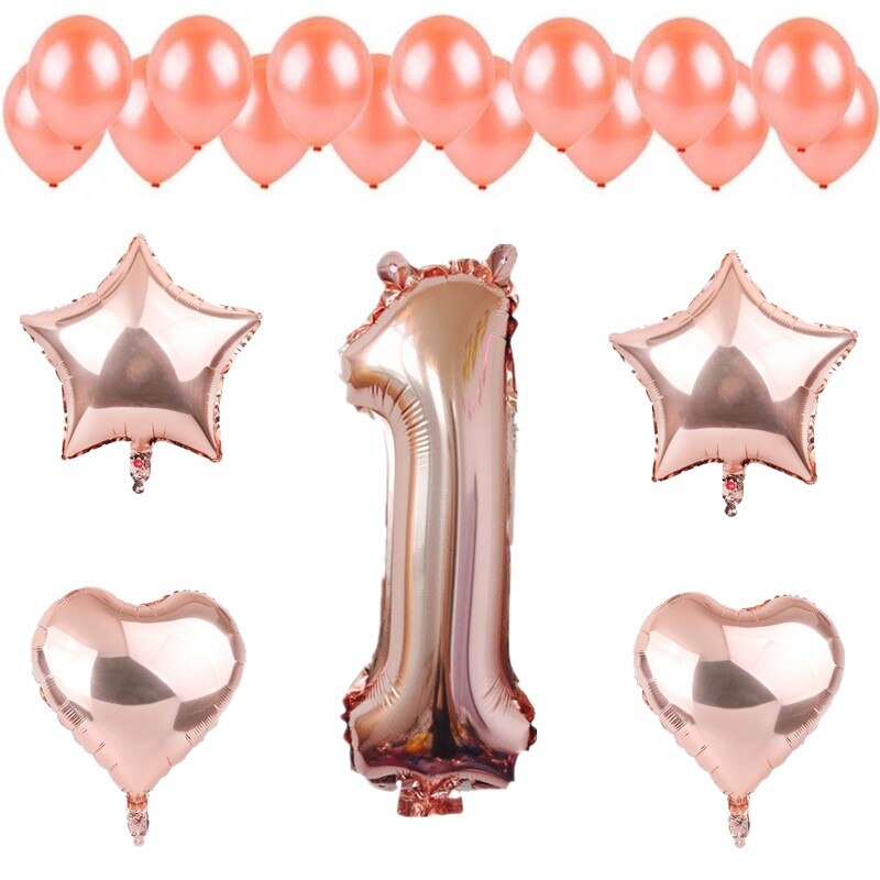 20pcs Rose Gold Foil Latex Balloon Set 1-9 Number/Star/Heart Balloons DIY Wedding Anniversary Birthday Decoration Baby Shower