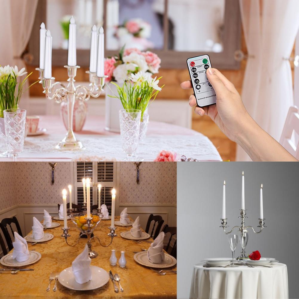 Pack Of 3 LED Candles Remote Control Light Flickering Remote LED Candles Remote Taper Candles With Gold Holders For Dinner