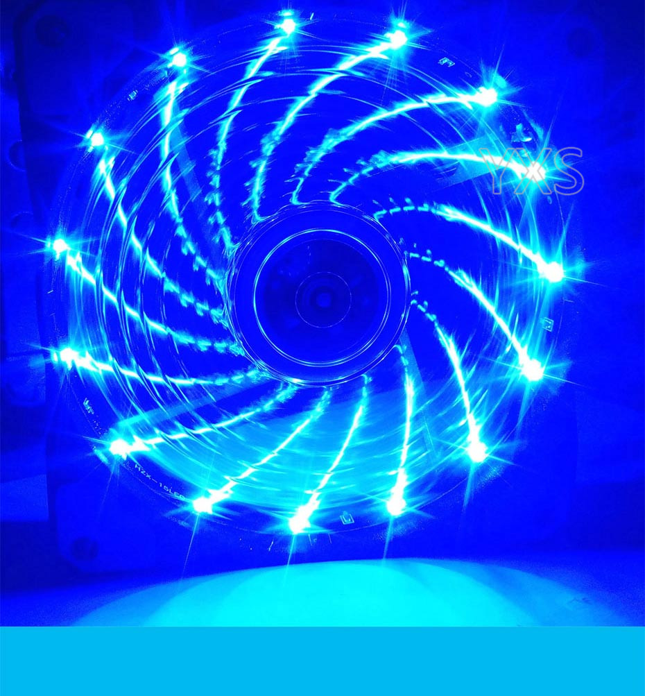 120mm PC computer case fan radiator cooler 16dB ultra-quiet blue with anti-vibration rubber, 15 LED heat dissipation 12CM fan