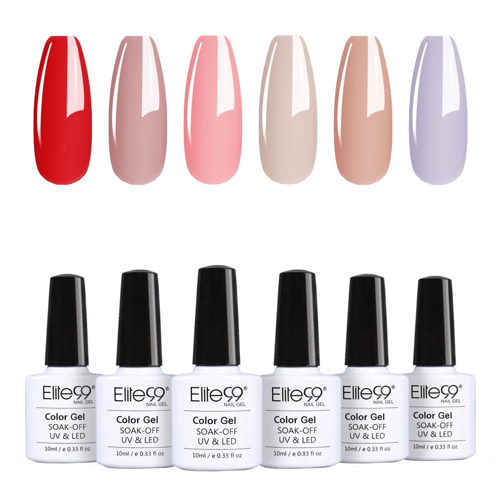 Elite99 6Pcs/Set 10ML Lavender Gel Nail Polish Kit Soak Off UV LED Luminous Rose Gold Semi-permanent Enamel Nail Manicure Set: SET001