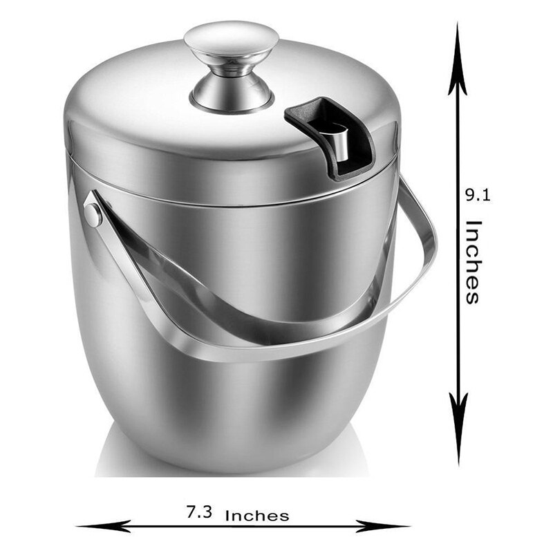 Ijsemmer, Geïsoleerde Rvs Dubbelwandige Ijsemmer Met Deksel, roestvrij Staal Ijs Tang-Zilver Kleur