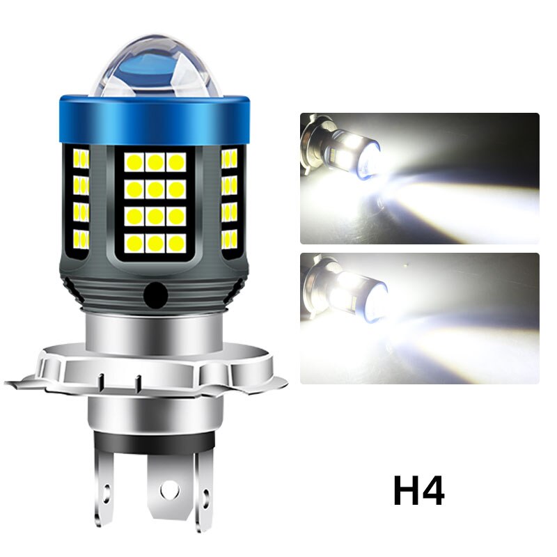 Faro LED para motocicleta H4 BA20D H6 CSP, doble Color, blanco, amarillo, lente de haz alto, lámpara antiniebla para moto, Scooter, luz para correr, 1 ud.: Blanco