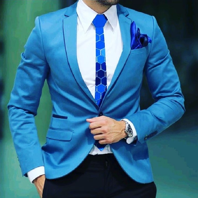 Cravate hommes de géometie forme nid d'abeille Slim Fit cravate miroir bleu tout Match accessoire de fête d'affaires luxe