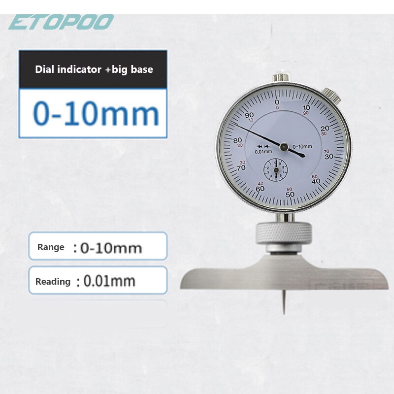 0-12.7Mm 25.4Mm Digitale Wijzerplaat Diepte Gage Met Harden Lichtmetalen Meetkop Dial Meters Diepte Indicator Meten instrument: 10mm W base