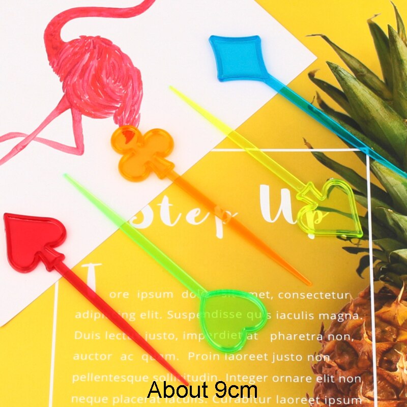 100PCS 9CM Cocktail Sticks Plastic Fruit Forks For Kids Disposable Cute Fruit Skewers Aperitif Cocktail Decor Buffet Picks Party: Color Poker
