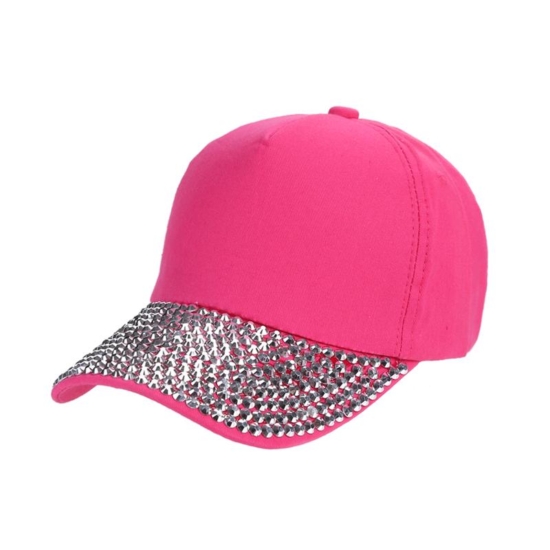 Unisex besat krystal rhinestone kant justerbar tennis cap hat til sommer sport udendørs aktivitet: Rosenrød