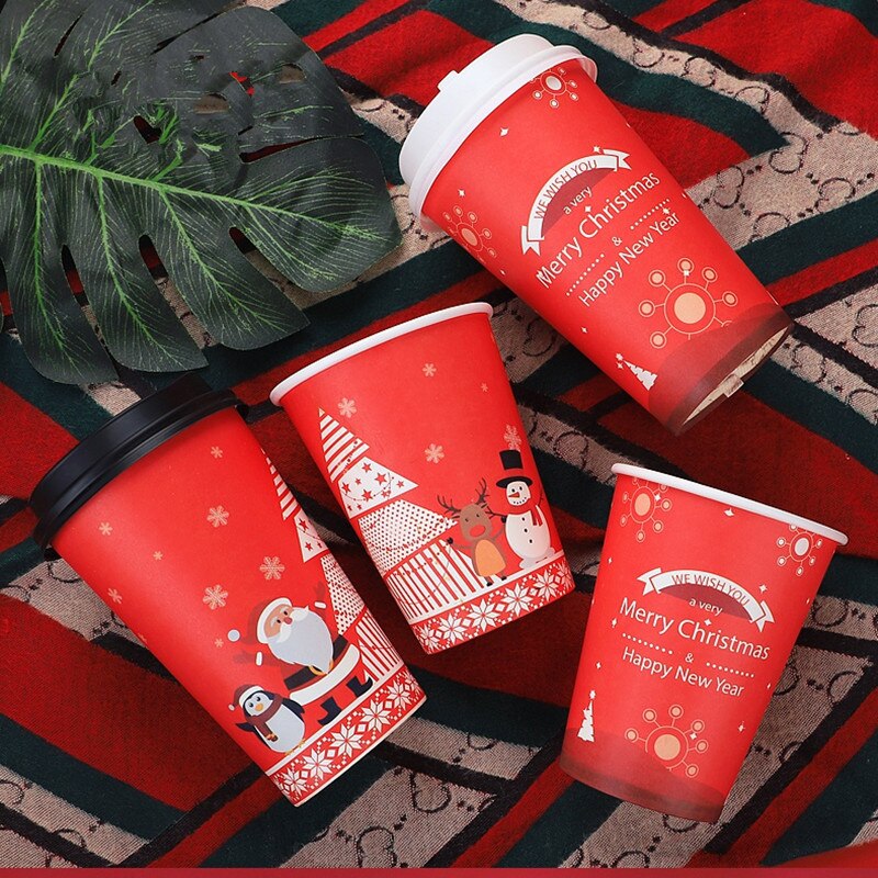 50pcs Net red disposable coffee cup Merry Christmas Santa Claus red drinks paper cups party favors milk tea cup