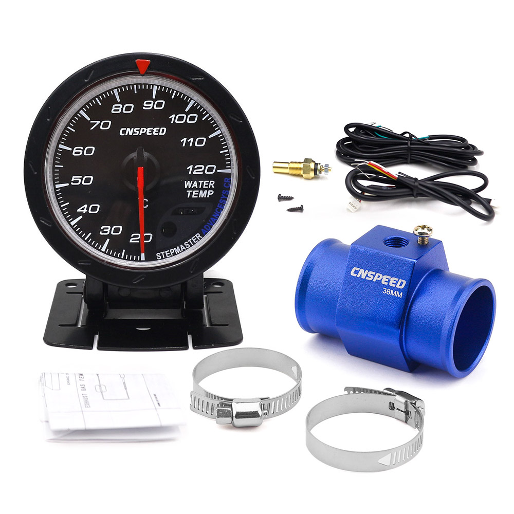 CNSPEED 60mm Water Temperature Gauge 20-120 Celsius with 1 / 8NPT Water Temperature Seal Pipe Sensor Adapter: with 38mm adapter