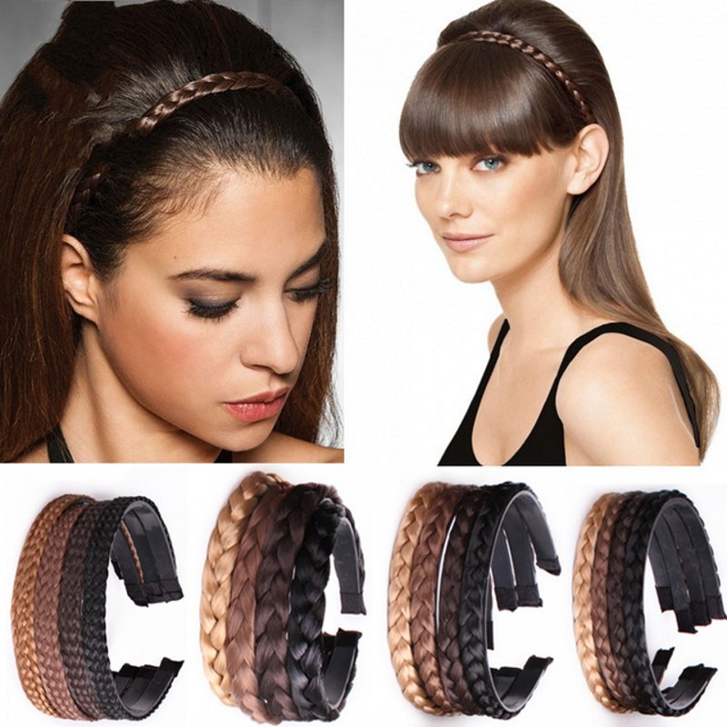Peluca sintética para mujer, bandas para el cabello trenzadas torcidas, trenzas de , accesorios para el cabello, diadema natural bohemia elástica para