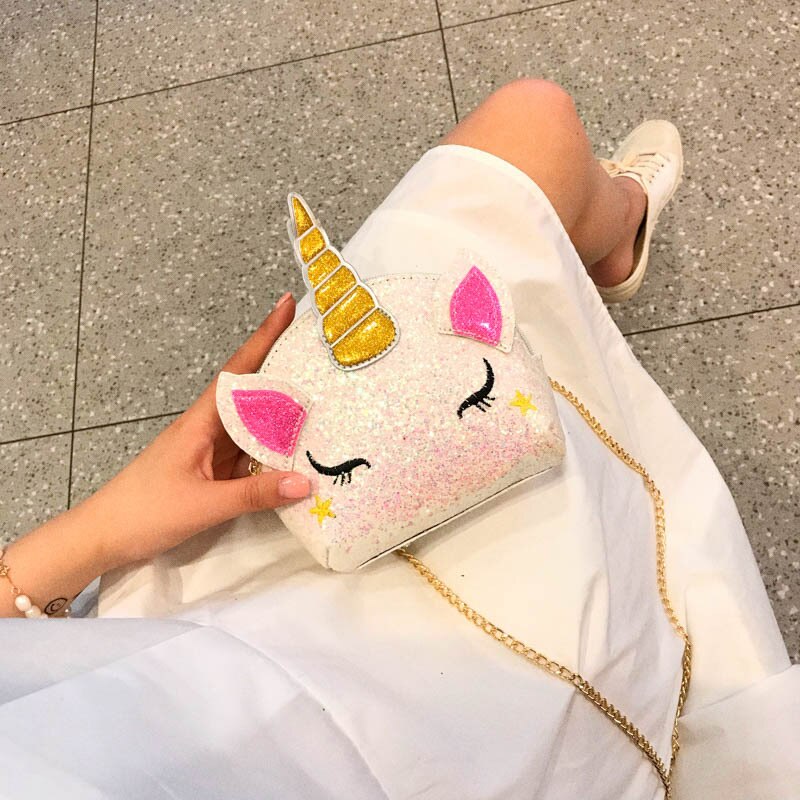 Cadena nueva con dibujos de unicornio para mujer, bolso de una tira de lentejuelas con personalidad, a la , combina con todo,