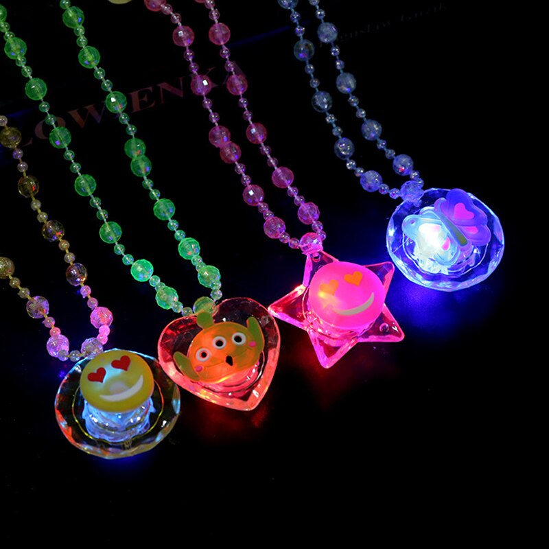 Huilong Glitter flash acrylic necklace led lamp novelty night market children's toys luminous light up toys glow