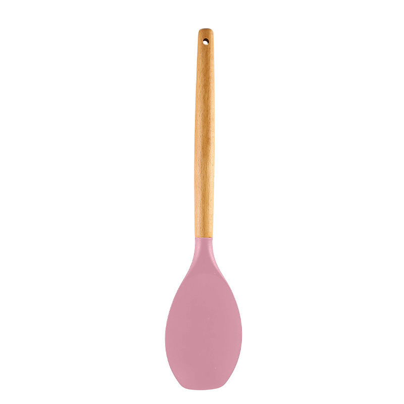 Rosa matlagningsredskap silikonredskap med trä multifunktionshandtag non-stick spatel slev äggvispar spade: Mörkgrå