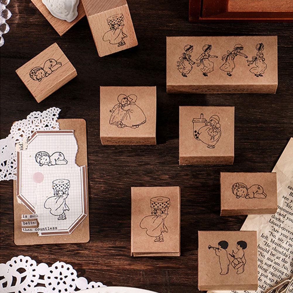 Sellos de goma madera con personajes de dibujos animados, para decoración de Scarpbooking, manualidades DIY, sellos de madera, suministros de papelería escolares