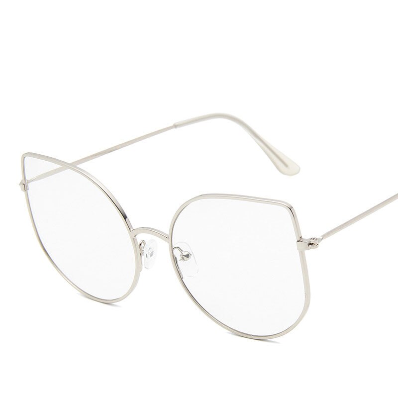 Koreaanse metalen cat eye platte spiegel vrouwelijke mode grote frame glazen populaire multicolor model beroemde: Silver white