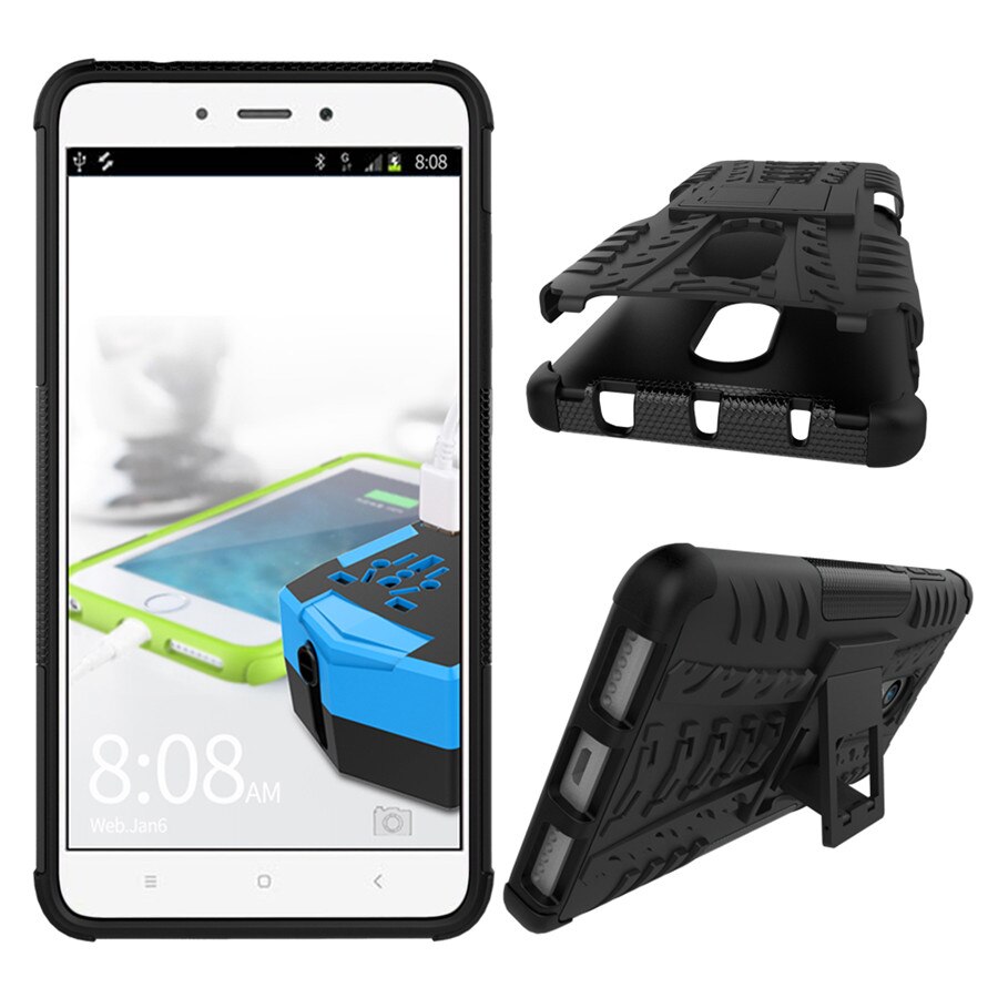 Peaktop Shockproof Armor Case For Xiaomi Redmi Note 4 Case Silicon Stand Cover 5.5" Protective Phone Case For Redmi Note 4X: Black