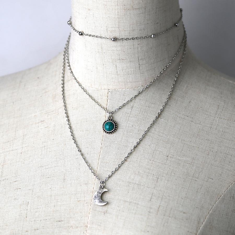Sieraden groene stenen maan drielaagse ketting dames statement ketting kettingen & hangers colares bijoux: Default Title