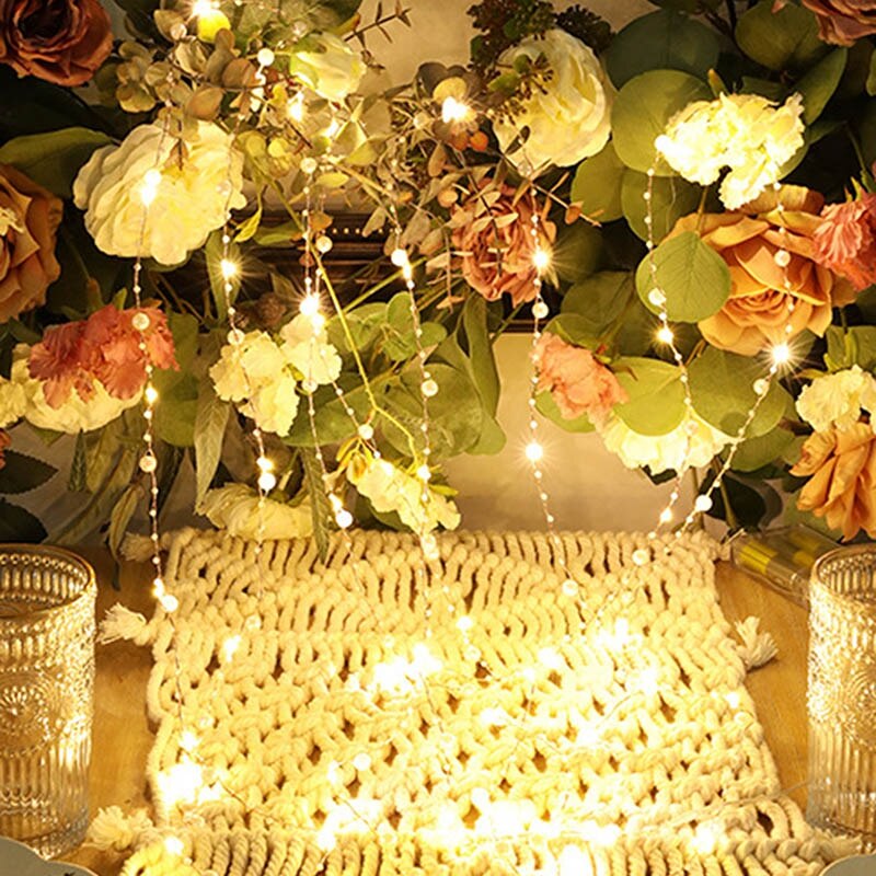 Battery Operated Pearl LED Copper Wire String Lights Pearlized Fairy Lights For Wedding Home Party Christmas Decorations: Default Title