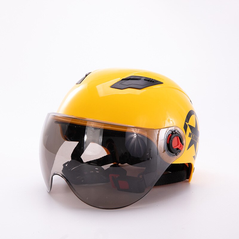 Cycling motorcycle helmet electric bicycle helmet off-road half helmet lens sun visor scooter motorcycle helmet winter men women: Yellow
