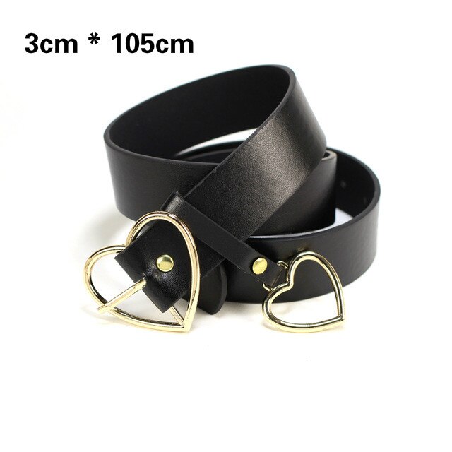 Female Round Buckle Waist Belt Metal Buckle Casual PU Leather Belt Clothes Accessories for Women Heart Ring Decorative: N144-Gold