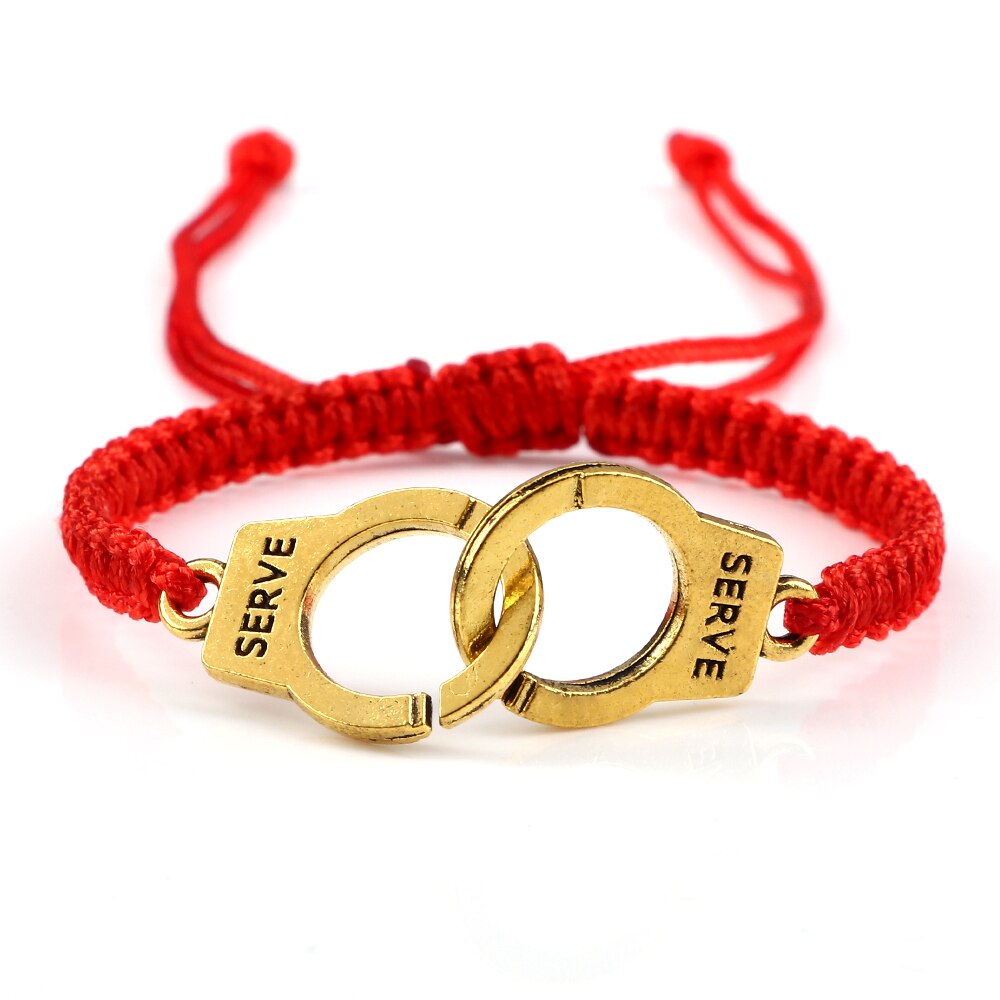 Nuove manette con ciondolo bracciale intrecciato Pandent buona fortuna nero rosso grigio bianco colore stringa coppia bracciale e braccialetti regalo gioielli: red golden