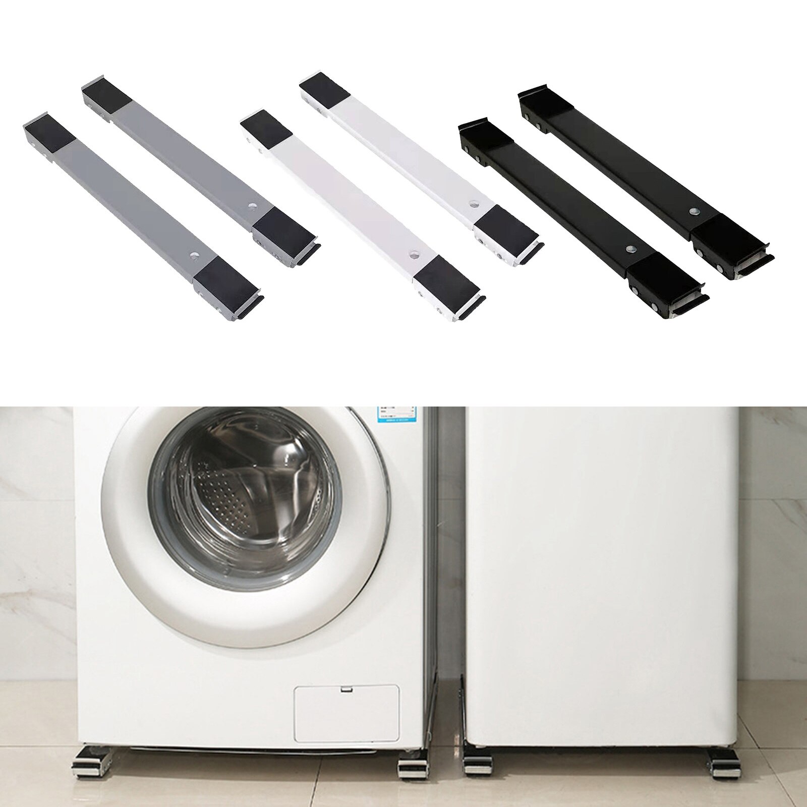 2 Pcs Universal Drum Wasmachine Droger Houder Verstelbare Wasmachine Stand Base Multi-Functionele Beweegbare Trolley