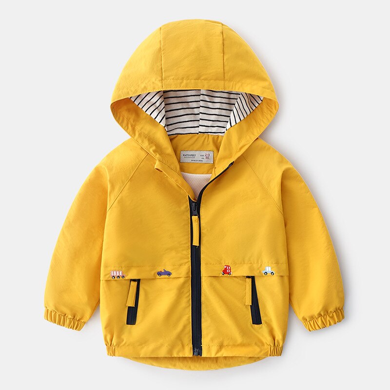 Chaqueta cortavientos con capucha para niño, prendas de vestir a prueba de viento, con cremallera, coche de dibujos animados, 2 a 6 años, informal, Otoño,