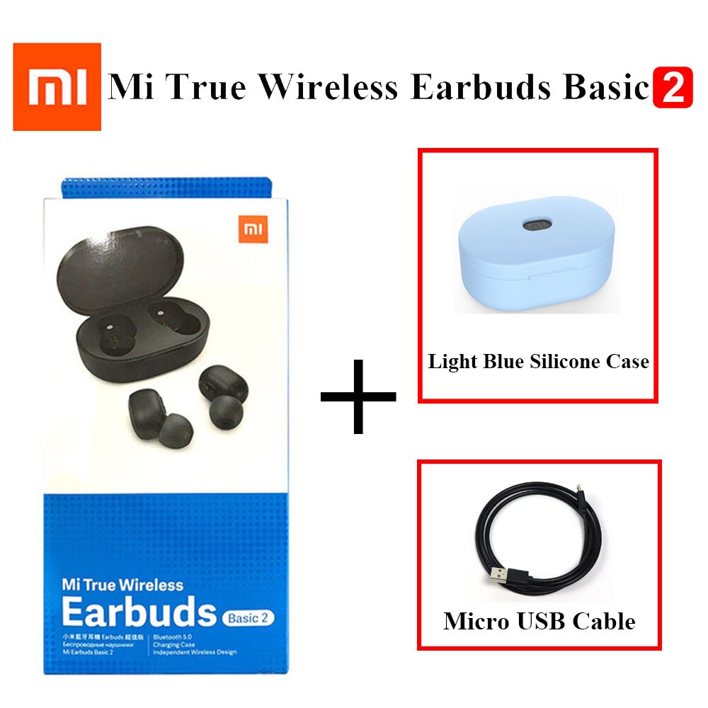 Xiaomi-auriculares Airdots 2 TWS versión Global, auriculares inalámbricos originales con Bluetooth 5,0, auriculares estéreo Mi True Wireless 2, TWSEJ061LS: Add USB Blue Case